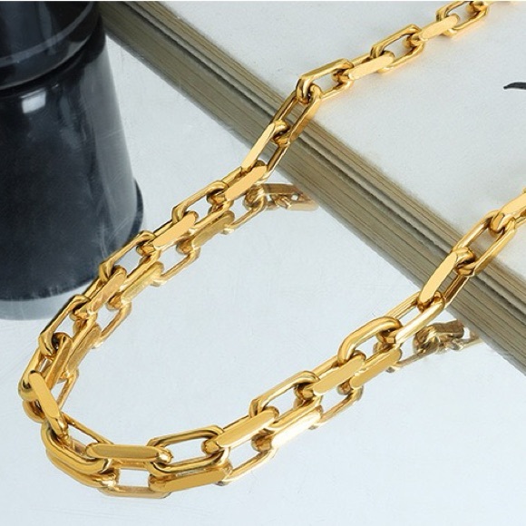 18K Gold Plated Diamond Cut Chain Necklace*Statement Jewelry*Waterproof Chunky - Picture 5 of 7